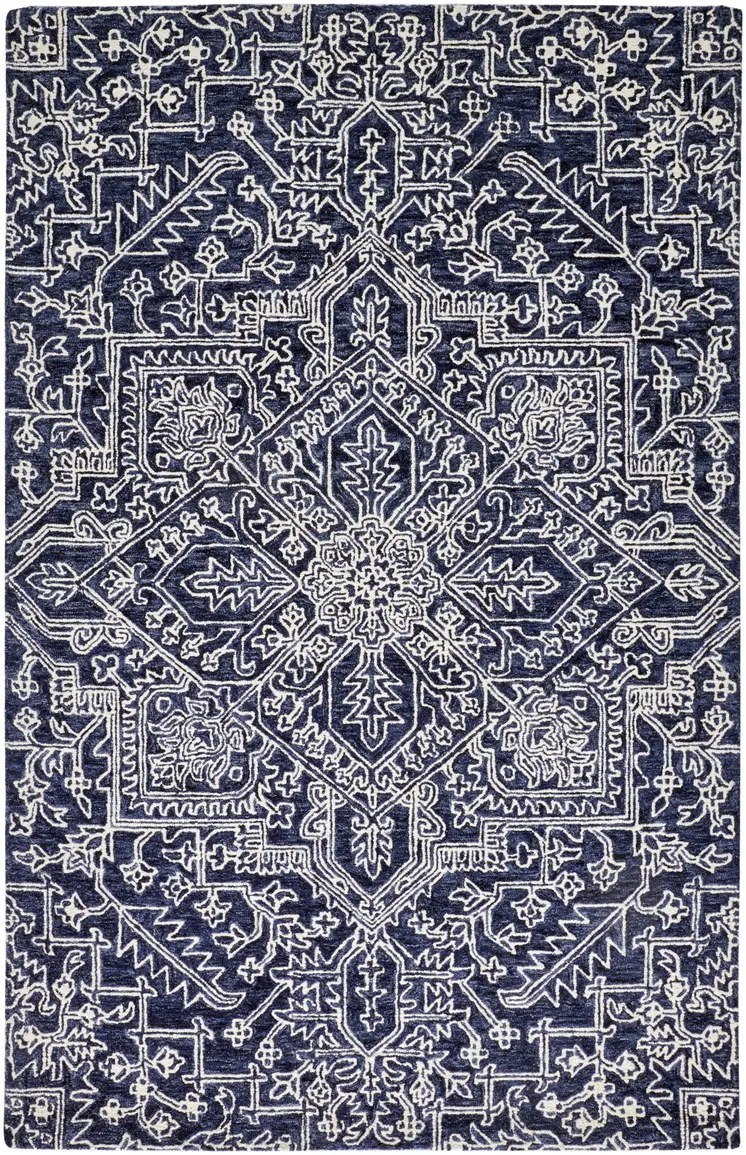 2' X 3' Blue And Ivory Wool Floral Tufted Handmade Stain Resistant Area Rug