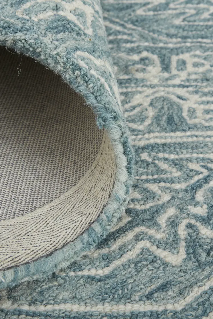 9' X 12' Blue Ivory And Green Wool Floral Tufted Handmade Stain Resistant Area Rug