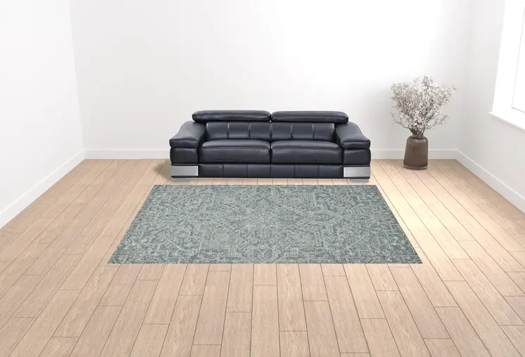 9' X 12' Blue Ivory And Green Wool Floral Tufted Handmade Stain Resistant Area Rug