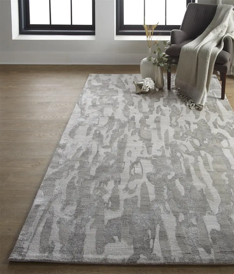 5' X 8' Gray Taupe And Silver Abstract Tufted Handmade Area Rug