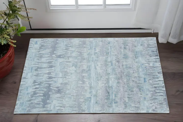 2' X 3' Blue Green And Gray Abstract Tufted Handmade Area Rug