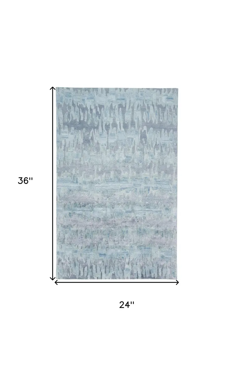 2' X 3' Blue Green And Gray Abstract Tufted Handmade Area Rug