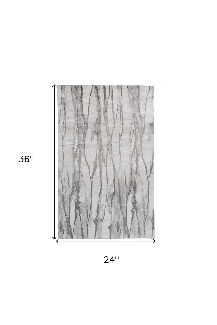 2' X 3' Ivory and Gray Abstract Hand Tufted Area Rug