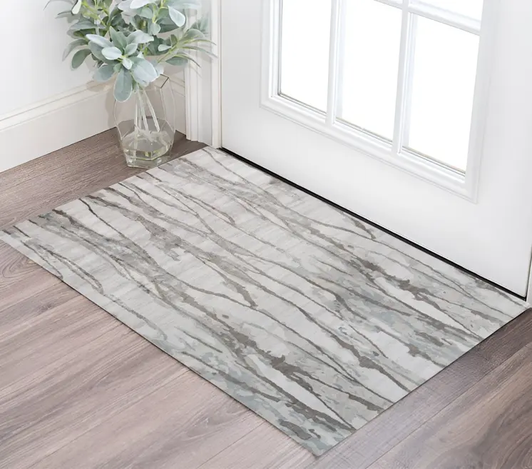 2' X 3' Ivory and Gray Abstract Hand Tufted Area Rug