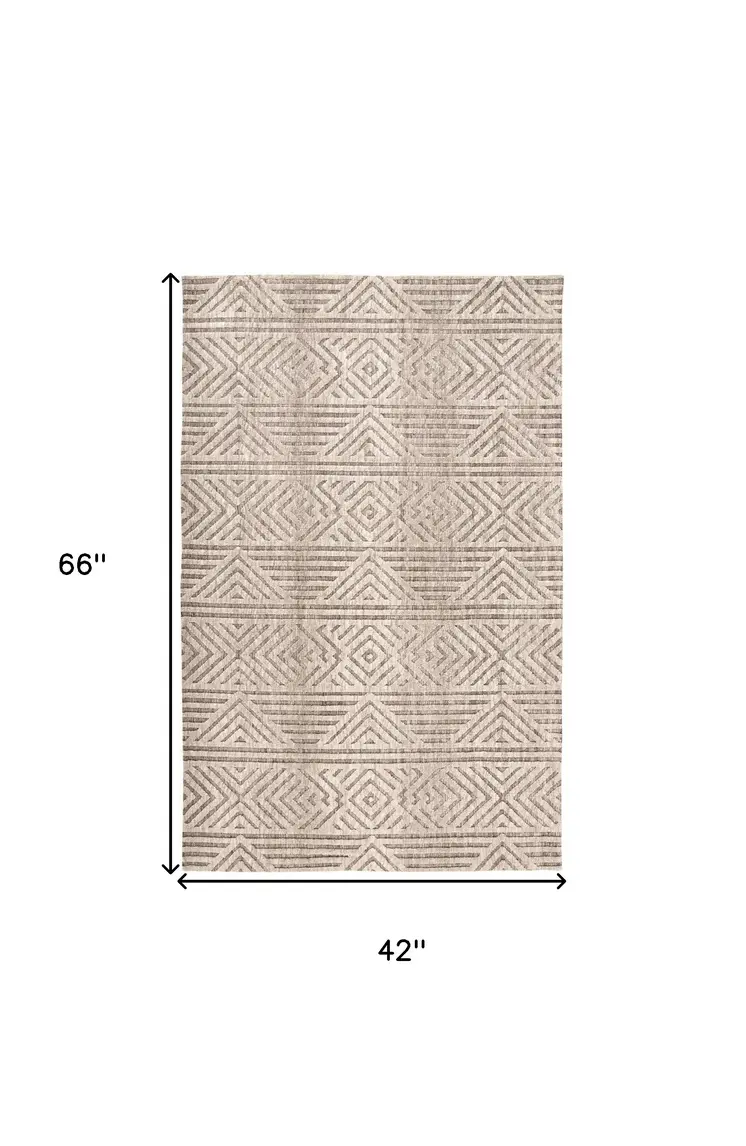 4' X 6' Tan Ivory And Brown Geometric Stain Resistant Area Rug