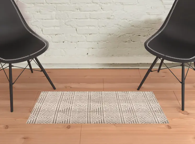2' X 3' Tan Ivory And Brown Geometric Stain Resistant Area Rug