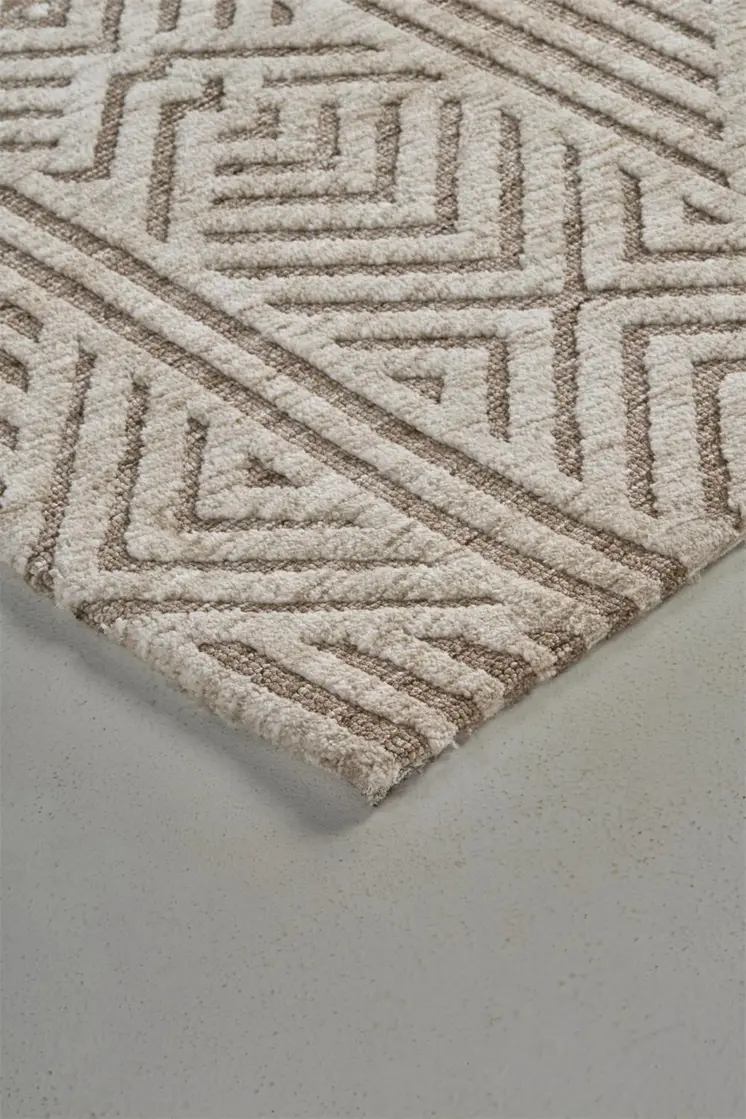 2' X 3' Tan Ivory And Brown Geometric Stain Resistant Area Rug