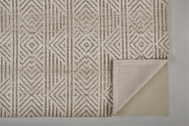 2' X 3' Tan Ivory And Brown Geometric Stain Resistant Area Rug