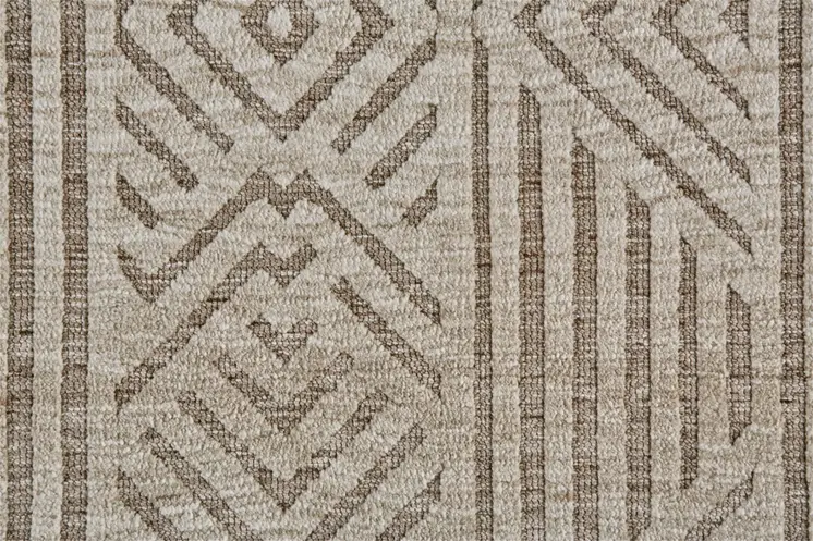 2' X 3' Tan Ivory And Brown Geometric Stain Resistant Area Rug