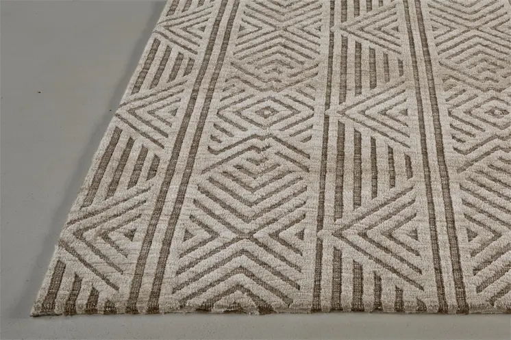 2' X 3' Tan Ivory And Brown Geometric Stain Resistant Area Rug