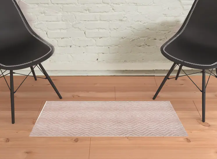 2' X 3' Pink And Ivory Geometric Stain Resistant Area Rug