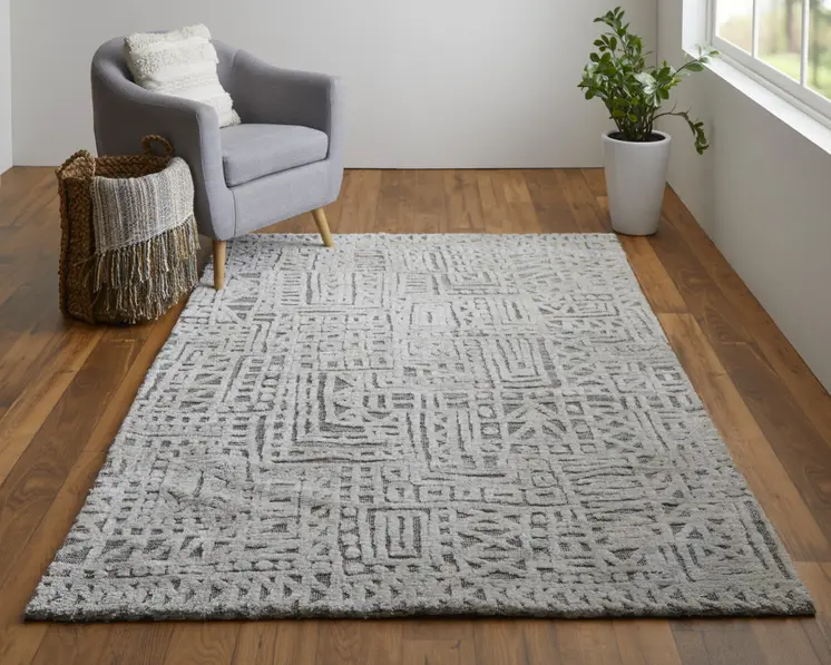 8' X 10' Gray Geometric Non Skid Area Rug