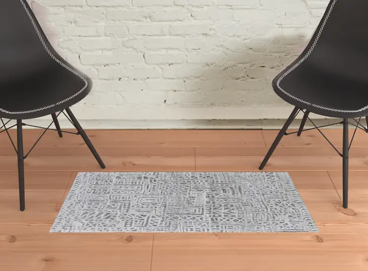 2' X 3' Gray And Silver Geometric Stain Resistant Area Rug
