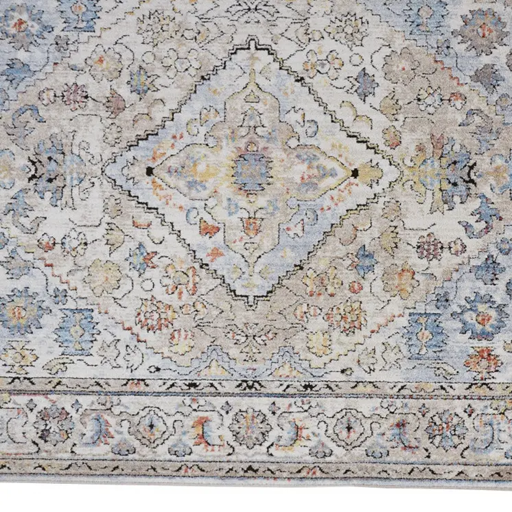 2' X 3' Taupe Blue And Gray Floral Stain Resistant Area Rug