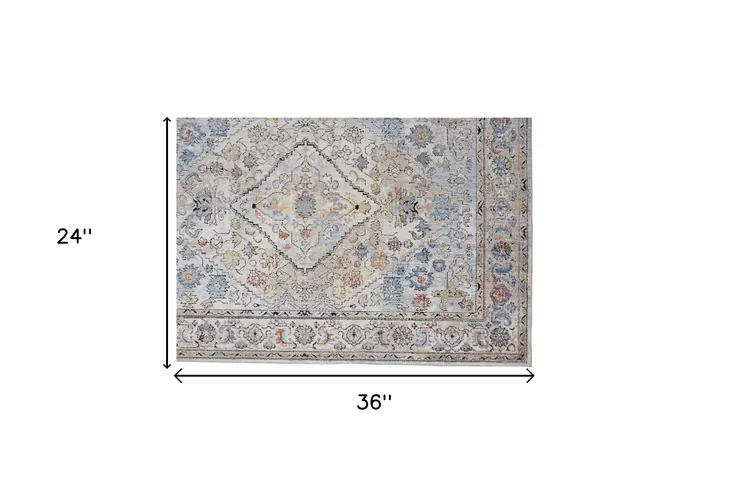 2' X 3' Taupe Blue And Gray Floral Stain Resistant Area Rug