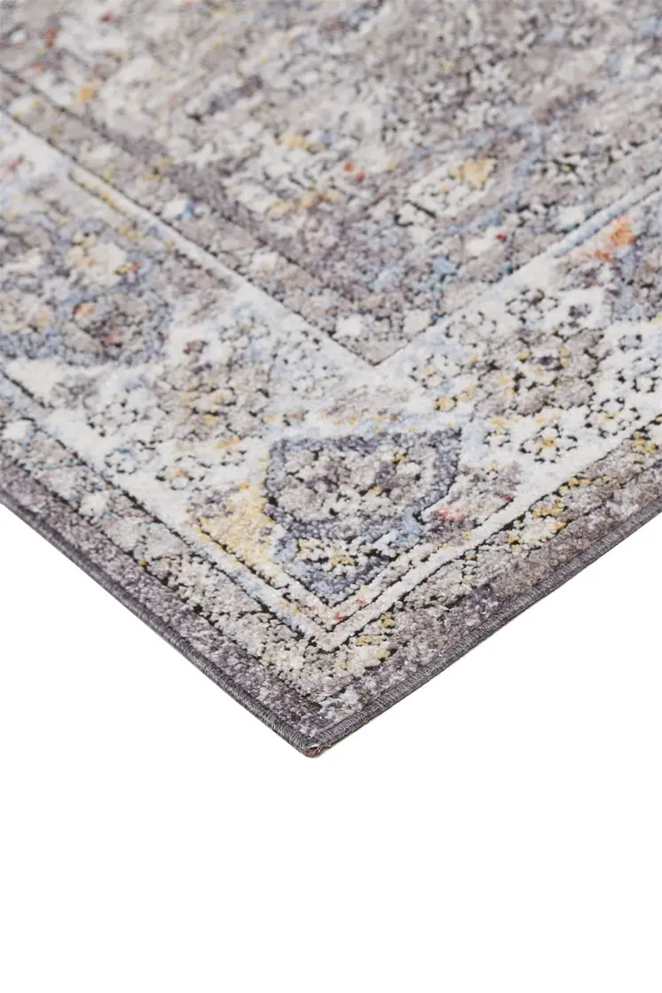 2' X 3' Gray Blue And Gold Floral Stain Resistant Area Rug