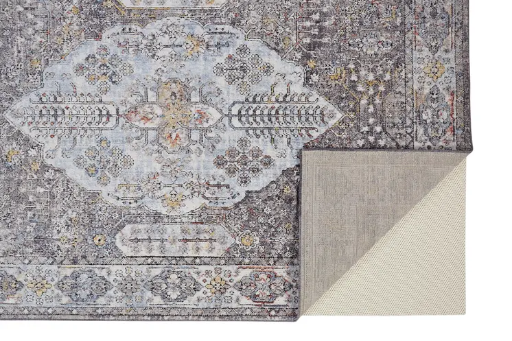 2' X 3' Gray Blue And Gold Floral Stain Resistant Area Rug