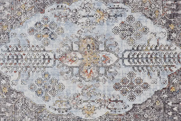 2' X 3' Gray Blue And Gold Floral Stain Resistant Area Rug