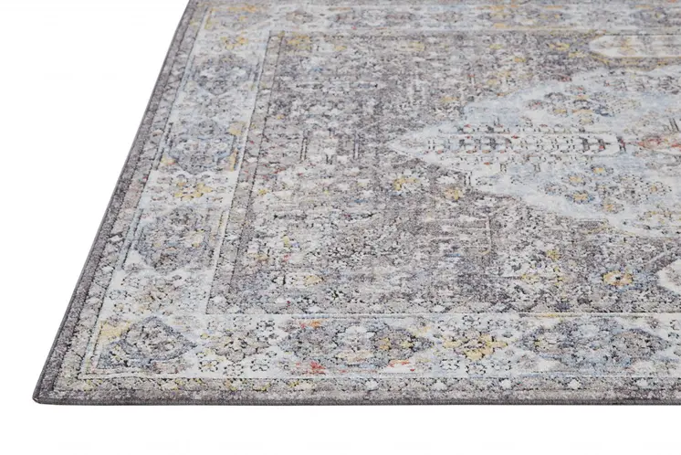 2' X 3' Gray Blue And Gold Floral Stain Resistant Area Rug