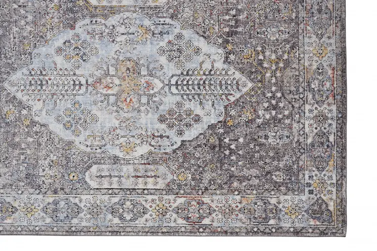 2' X 3' Gray Blue And Gold Floral Stain Resistant Area Rug