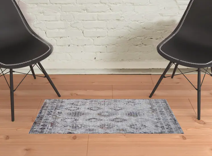 2' X 3' Blue and Gray Geometric Area Rug