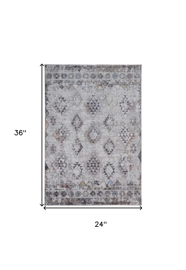 2' X 3' Blue and Gray Geometric Area Rug