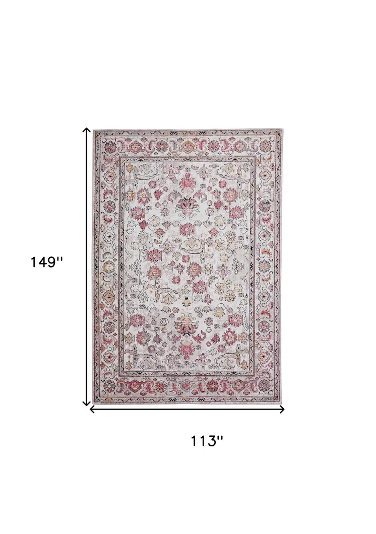 10' X 13' Pink and Ivory Floral Area Rug