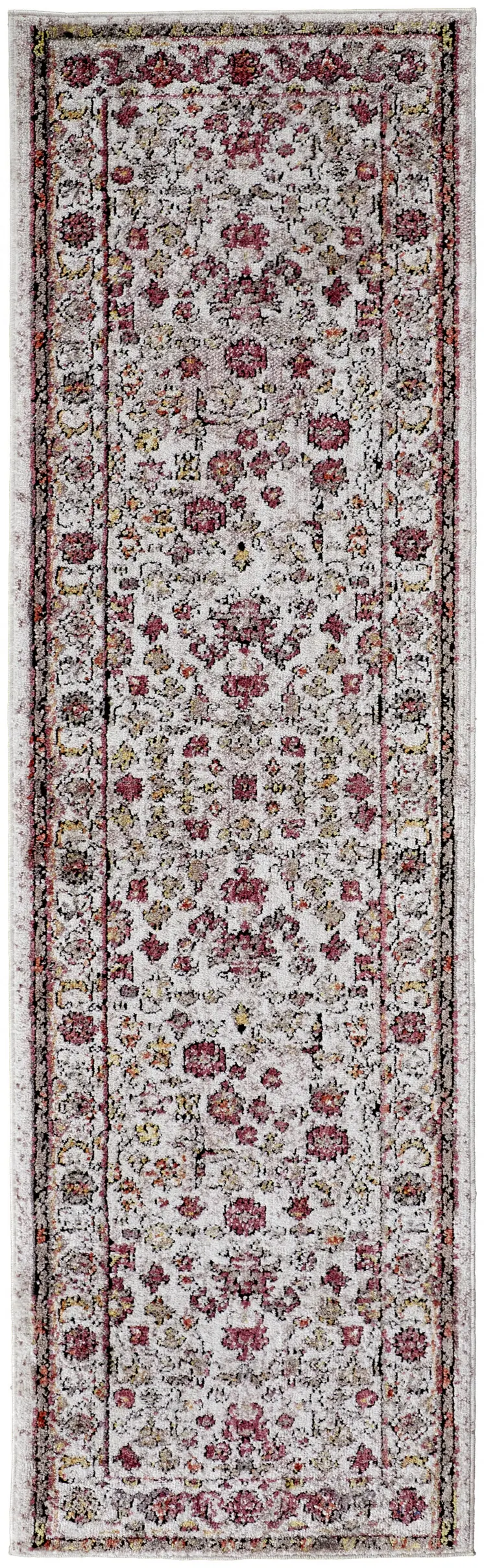 8' Pink And Ivory Floral Runner Rug
