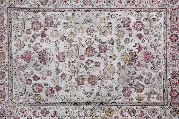 8' Pink And Ivory Floral Runner Rug