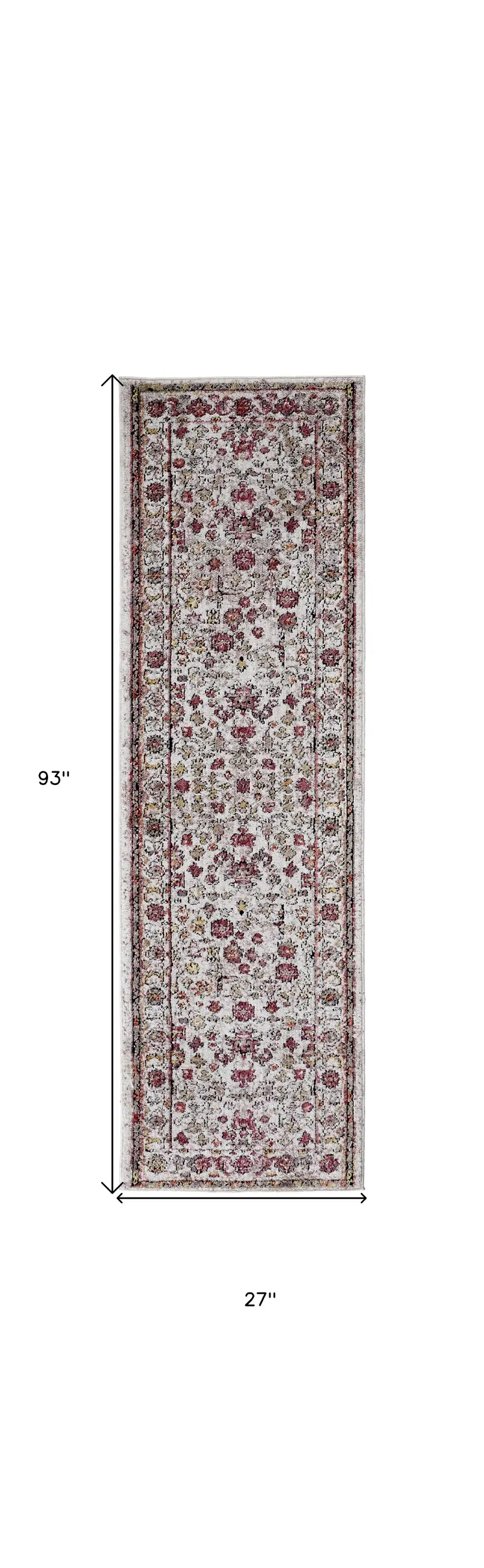 8' Pink And Ivory Floral Runner Rug
