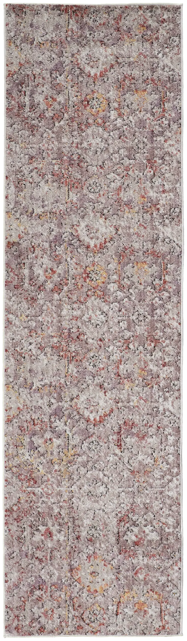 8' Pink And Ivory Abstract Runner Rug