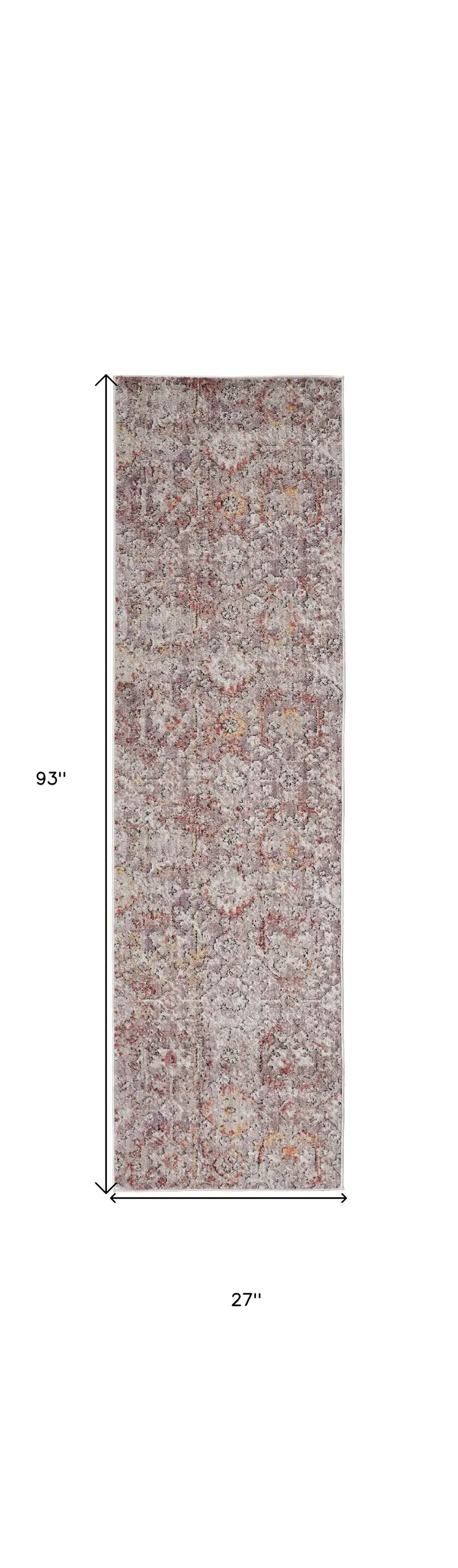 8' Pink And Ivory Abstract Runner Rug