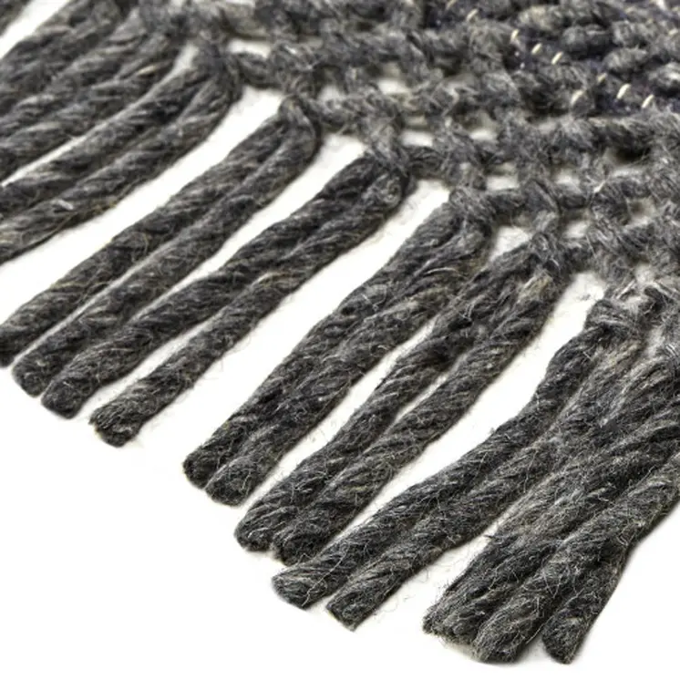 2' X 3' Gray Wool Geometric Hand Woven Area Rug With Fringe