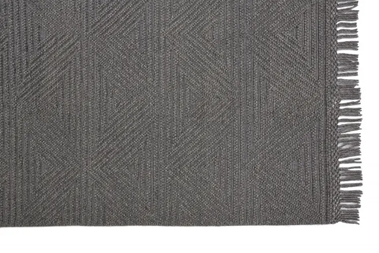 2' X 3' Gray Wool Geometric Hand Woven Area Rug With Fringe