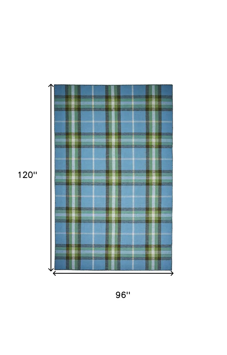 8' X 10' Blue and Green Abstract Hand Woven Area Rug