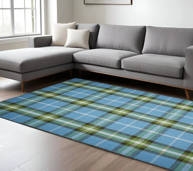 8' X 10' Blue and Green Abstract Hand Woven Area Rug