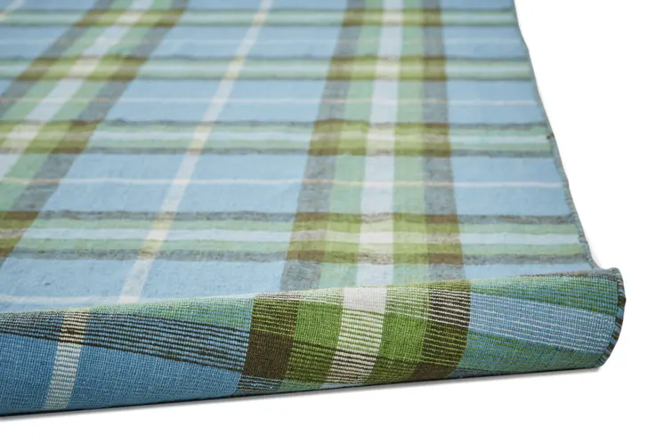 8' X 10' Blue and Green Abstract Hand Woven Area Rug