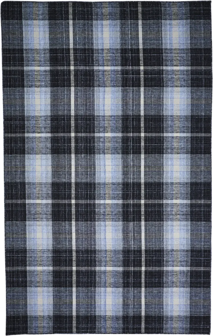 5' X 8' Black and Blue Abstract Hand Woven Area Rug