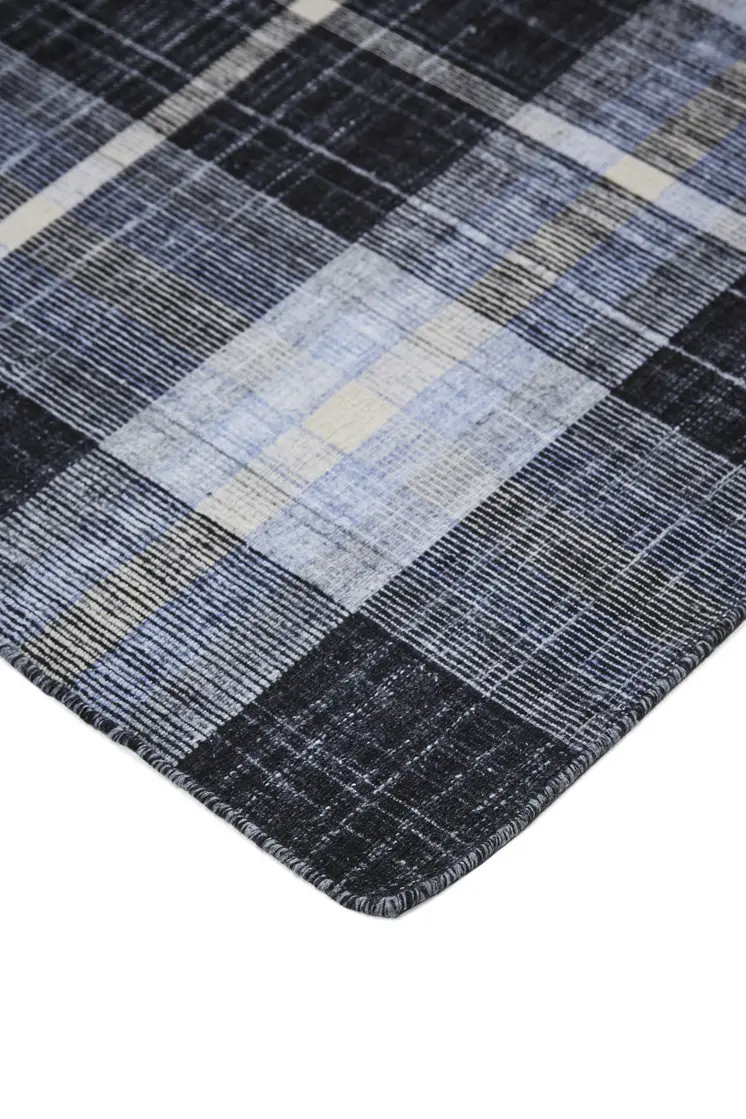 5' X 8' Black and Blue Abstract Hand Woven Area Rug