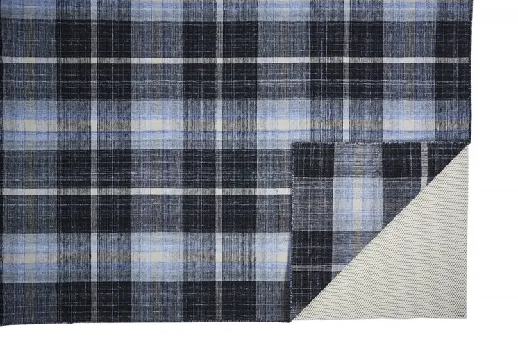 5' X 8' Black and Blue Abstract Hand Woven Area Rug