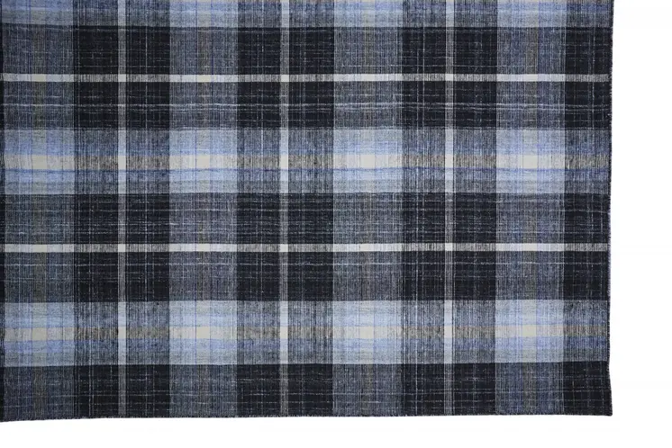 5' X 8' Black and Blue Abstract Hand Woven Area Rug