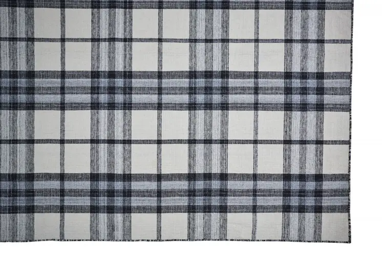 8' X 10' Ivory Blue And Black Abstract Hand Woven Stain Resistant Area Rug