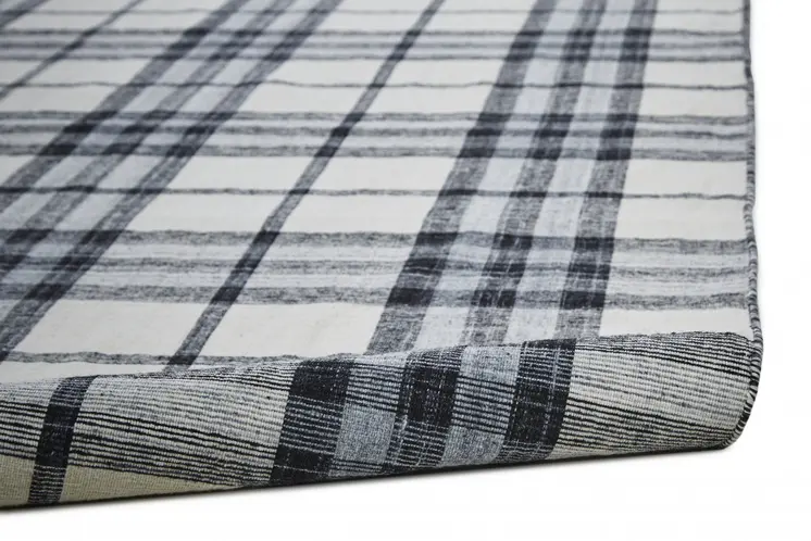 8' X 10' Ivory Blue And Black Abstract Hand Woven Stain Resistant Area Rug