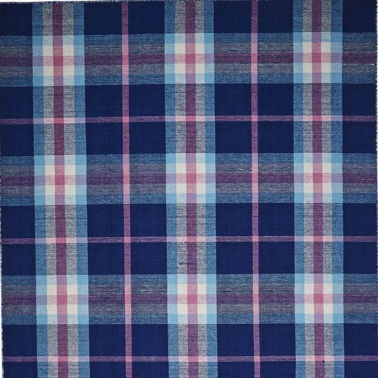 5' X 8' Blue Pink And White Abstract Hand Woven Stain Resistant Area Rug