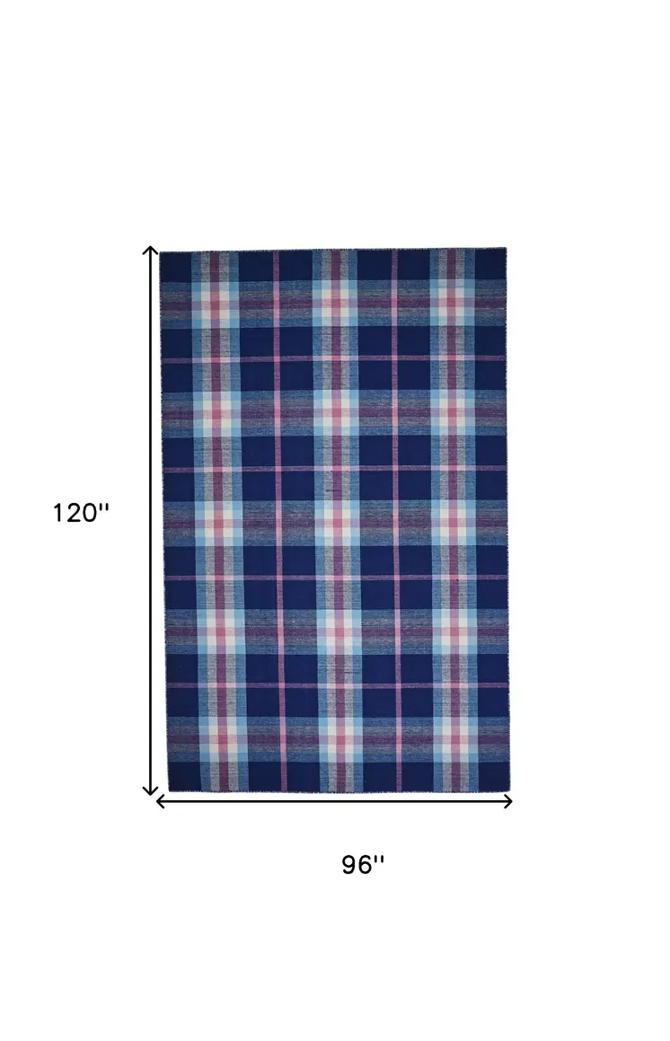 8' X 10' Blue and Pink Abstract Hand Woven Area Rug