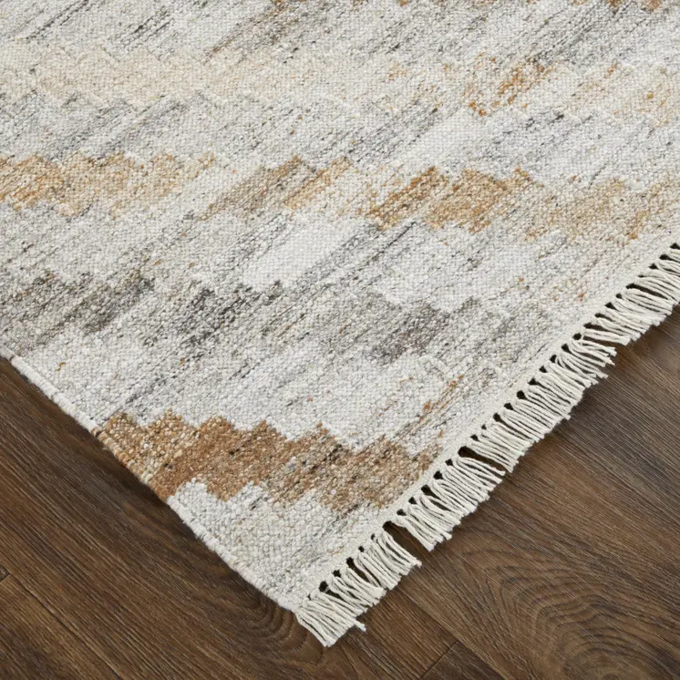 4' X 6' Gray and Ivory Geometric Hand Woven Area Rug With Fringe