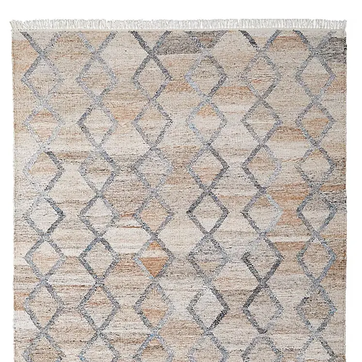 2' X 3' Gray Ivory And Tan Geometric Hand Woven Stain Resistant Area Rug With Fringe
