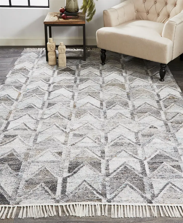 5' X 8' Gray Geometric Hand Woven Area Rug With Fringe