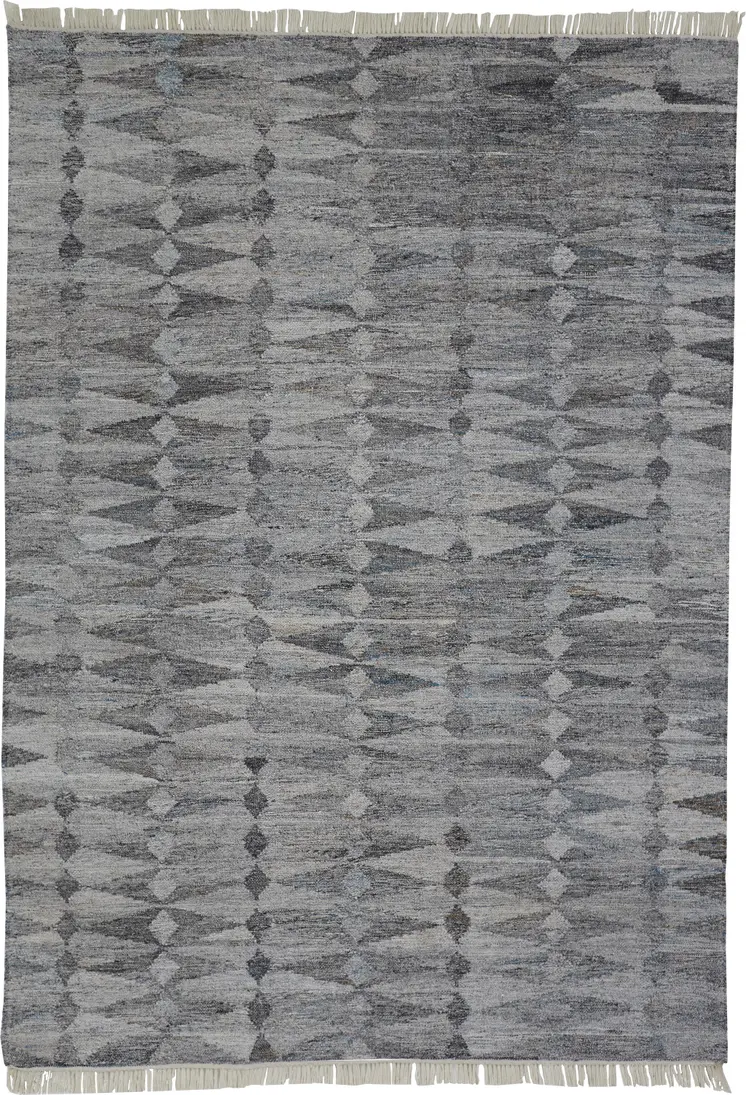 4' X 6' Gray Geometric Hand Woven Area Rug With Fringe