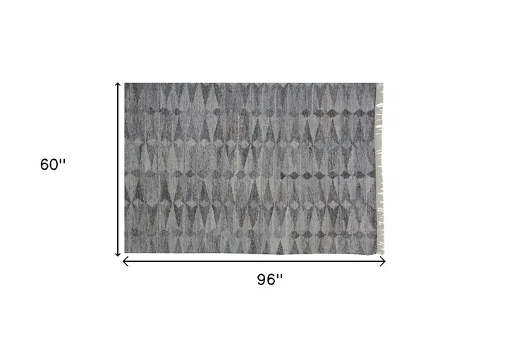 5' X 8' Gray Geometric Hand Woven Area Rug With Fringe